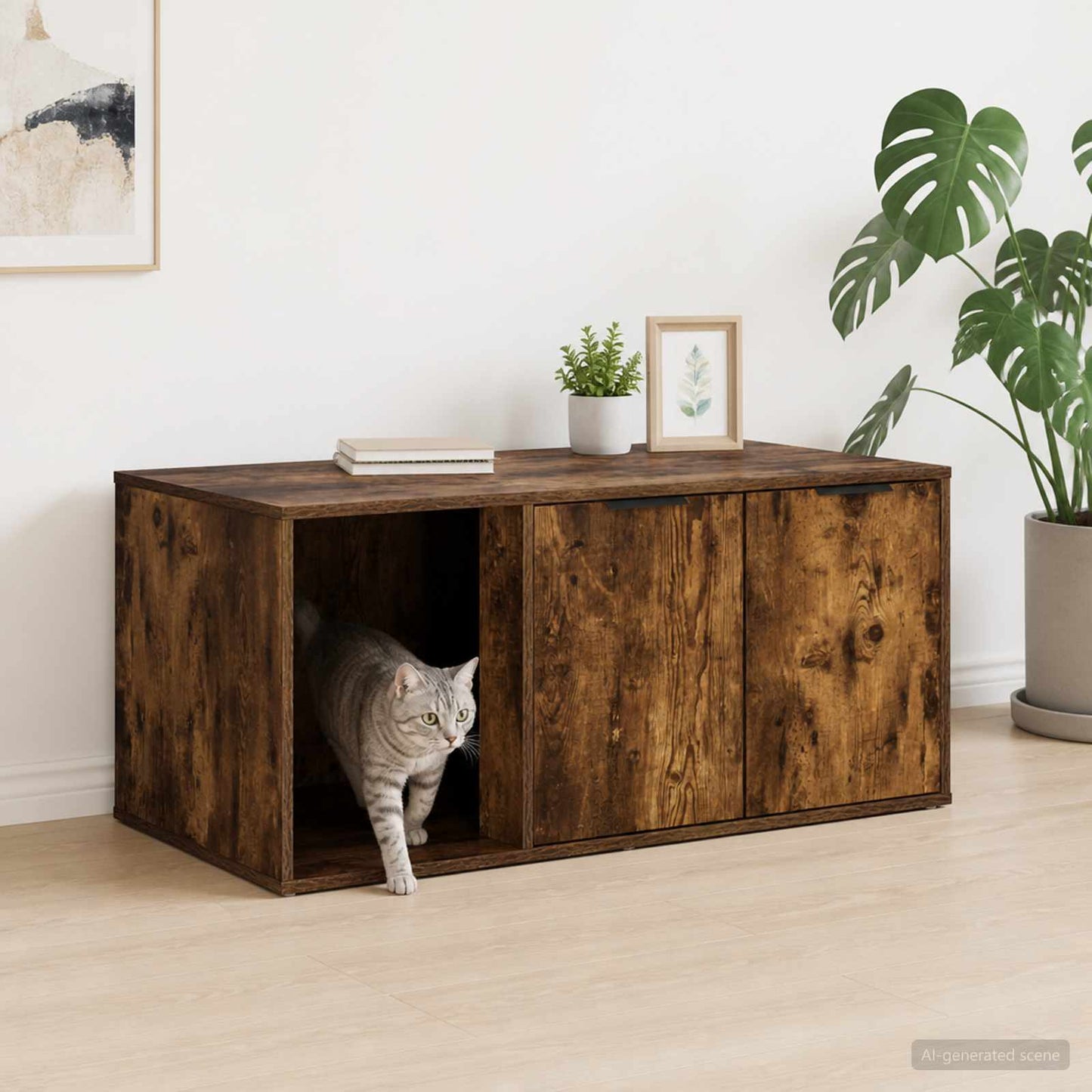 Katt bur møbel Røkt Eik 100 x 49 x 45 cm Konstruert tre