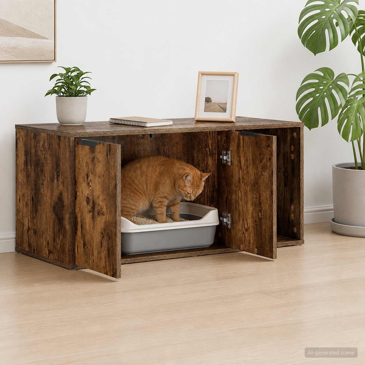 Katt bur møbel Røkt Eik 100 x 49 x 45 cm Konstruert tre