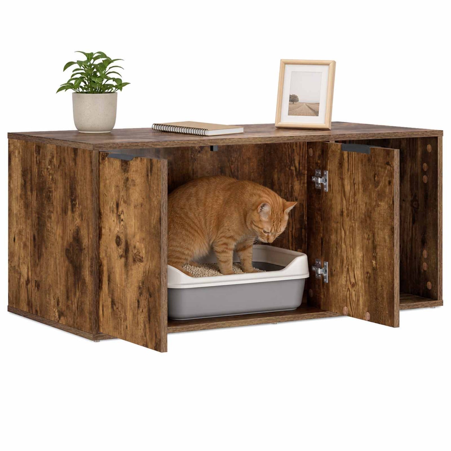 Katt bur møbel Røkt Eik 100 x 49 x 45 cm Konstruert tre