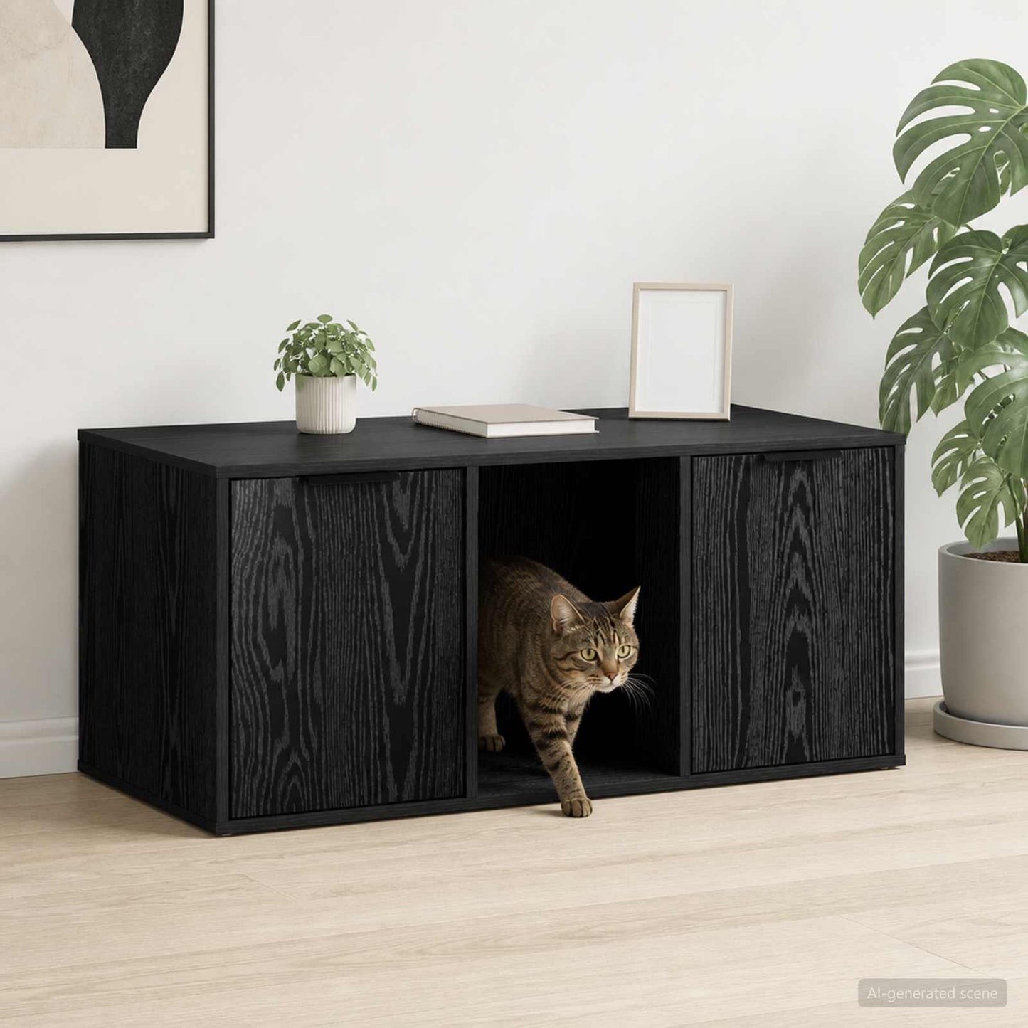 Katt bur møbel Svart eik 100 x 49 x 45 cm Konstruert tre