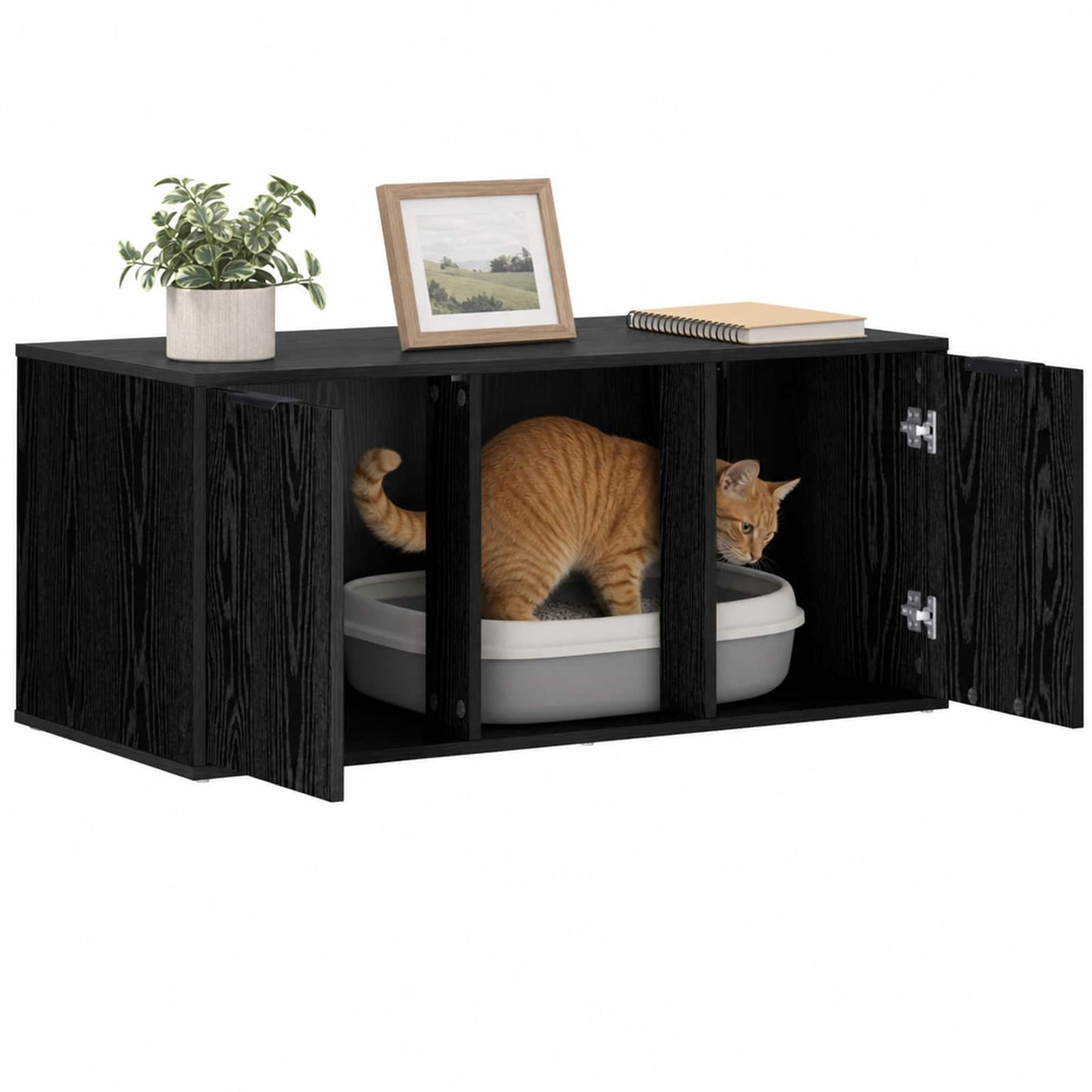 Katt bur møbel Svart eik 100 x 49 x 45 cm Konstruert tre