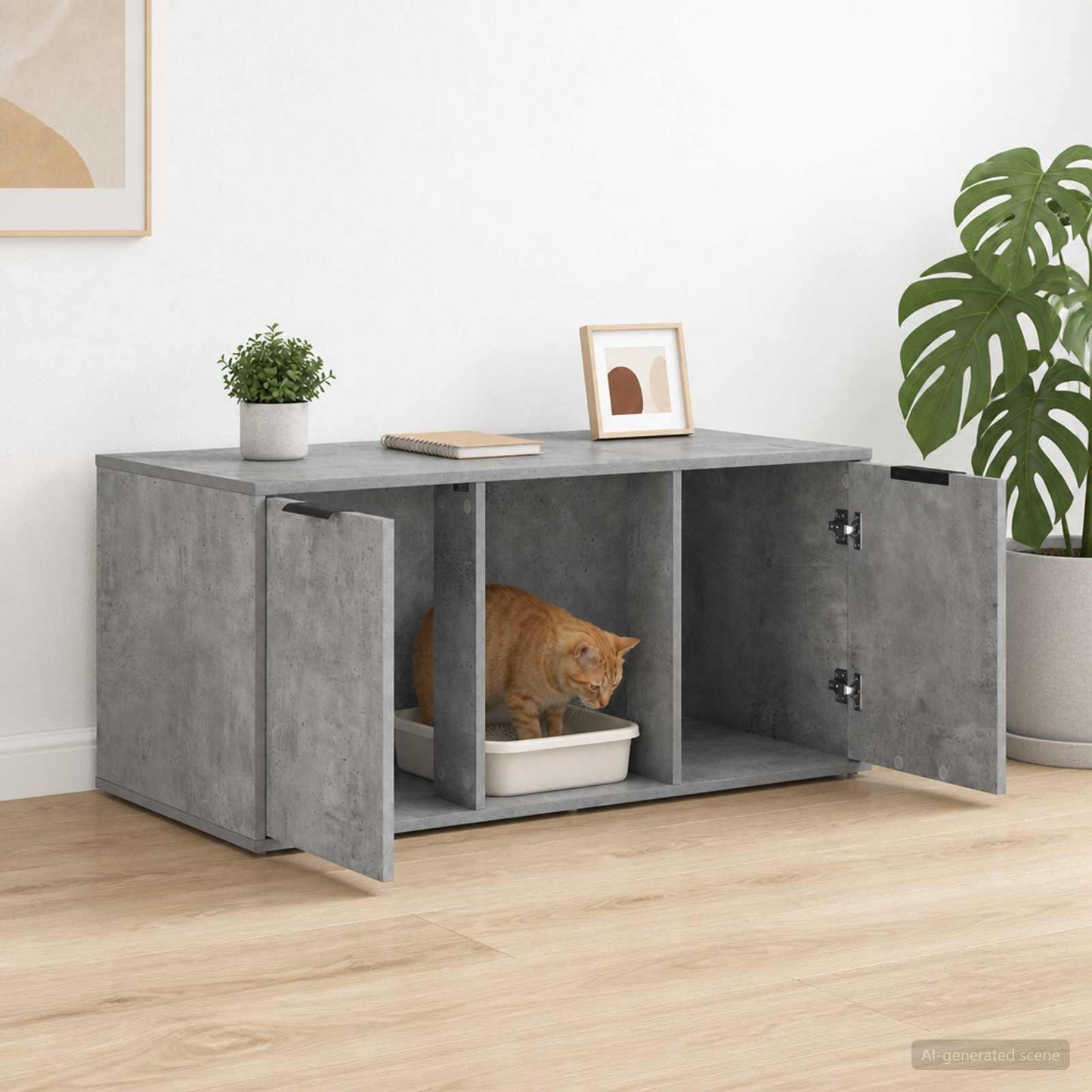 Katt bur møbel Betonggrå 100 x 49 x 45 cm Konstruert tre