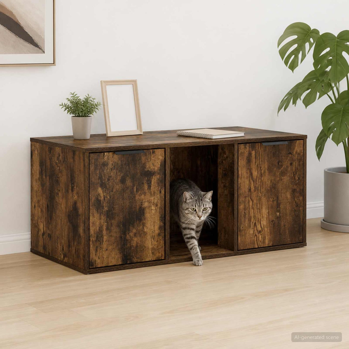 Katt bur møbel Røkt Eik 100 x 49 x 45 cm Konstruert tre