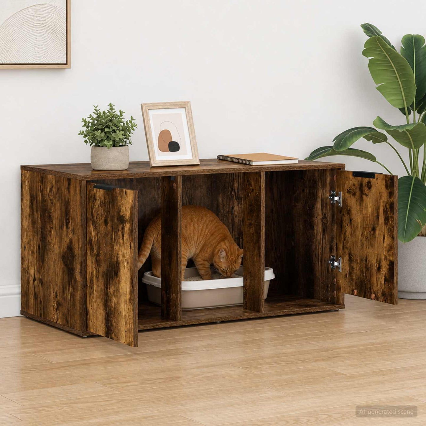 Katt bur møbel Røkt Eik 100 x 49 x 45 cm Konstruert tre