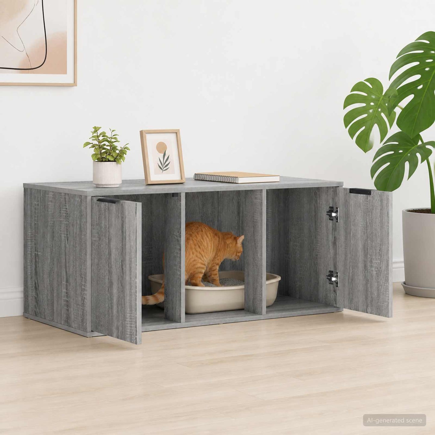 Katt bur møbel Grå Sonoma 100 x 49 x 45 cm Konstruert tre