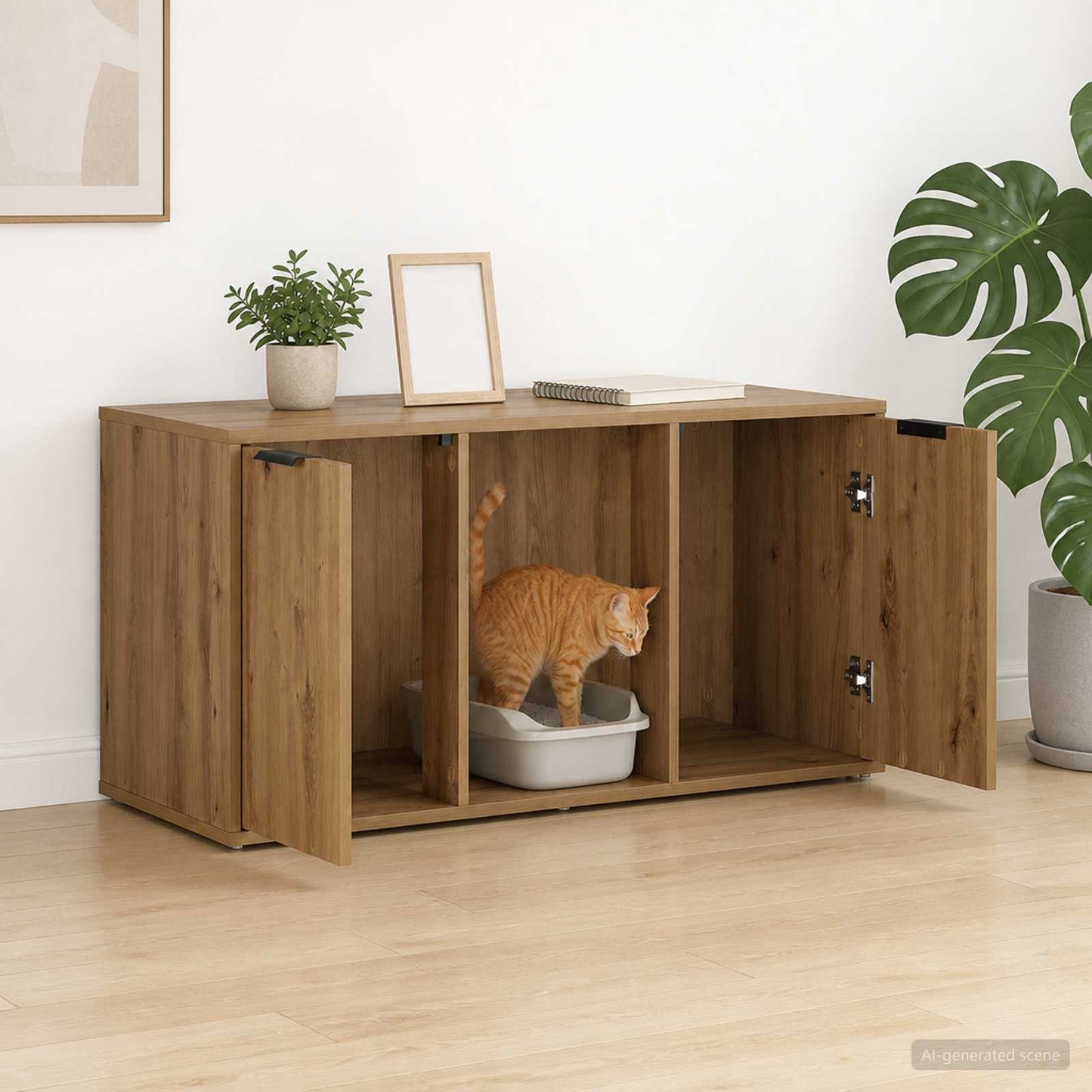Katt bur møbel Artisan eik 100 x 49 x 45 cm Konstruert tre