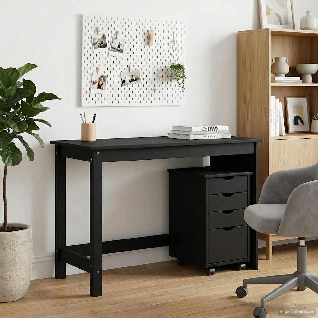 Skrivebordskapsett 2 stk. Svart Heltre furu