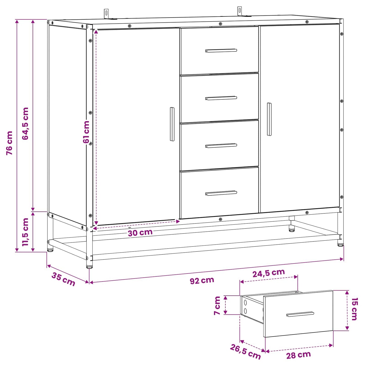 Serviesskap Svart eik 92 x 35 x 76 cm Konstruert tre