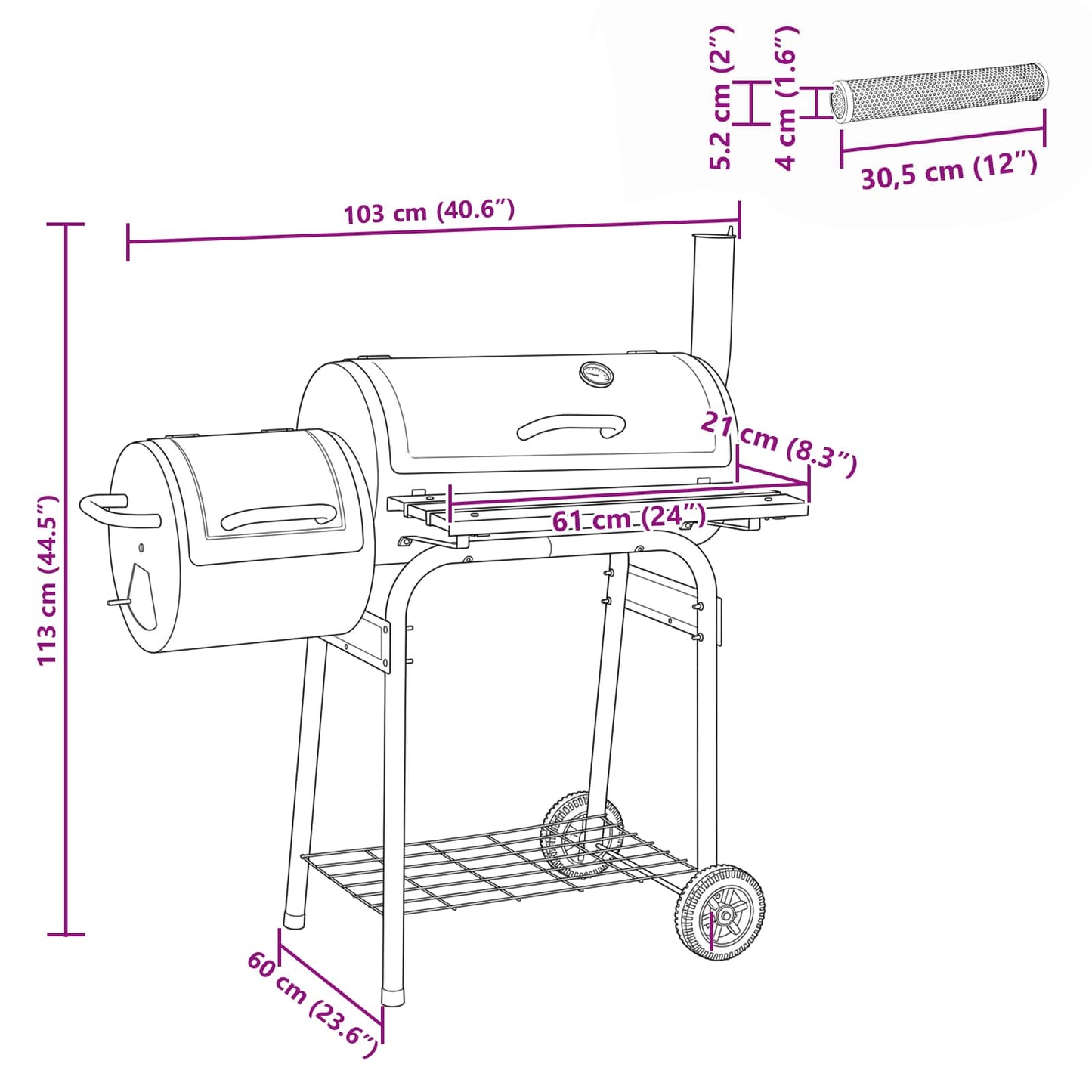 Utendørs grill 103 x 60 x 113 cm Stål Svart