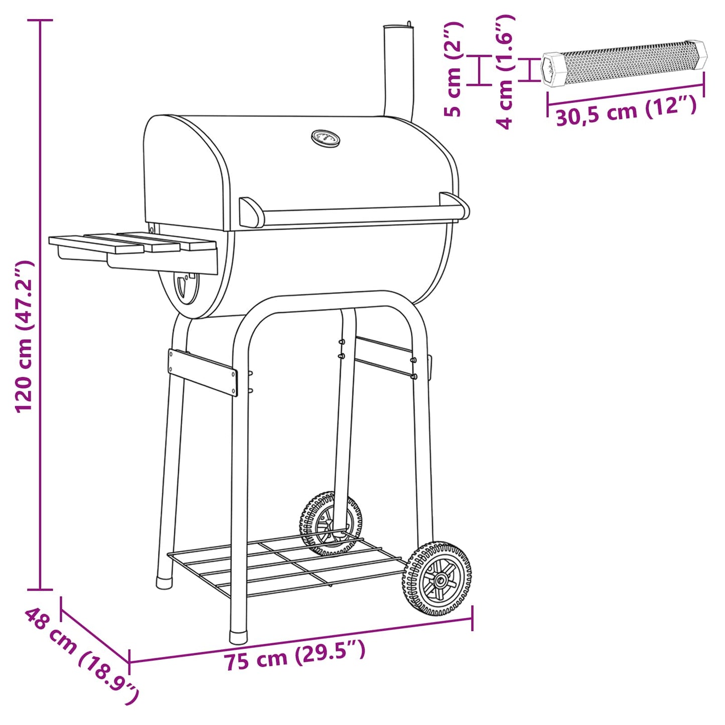 Kullgrill 75 x 48 x 120 cm Sølv Pulverlakkert stål og plast
