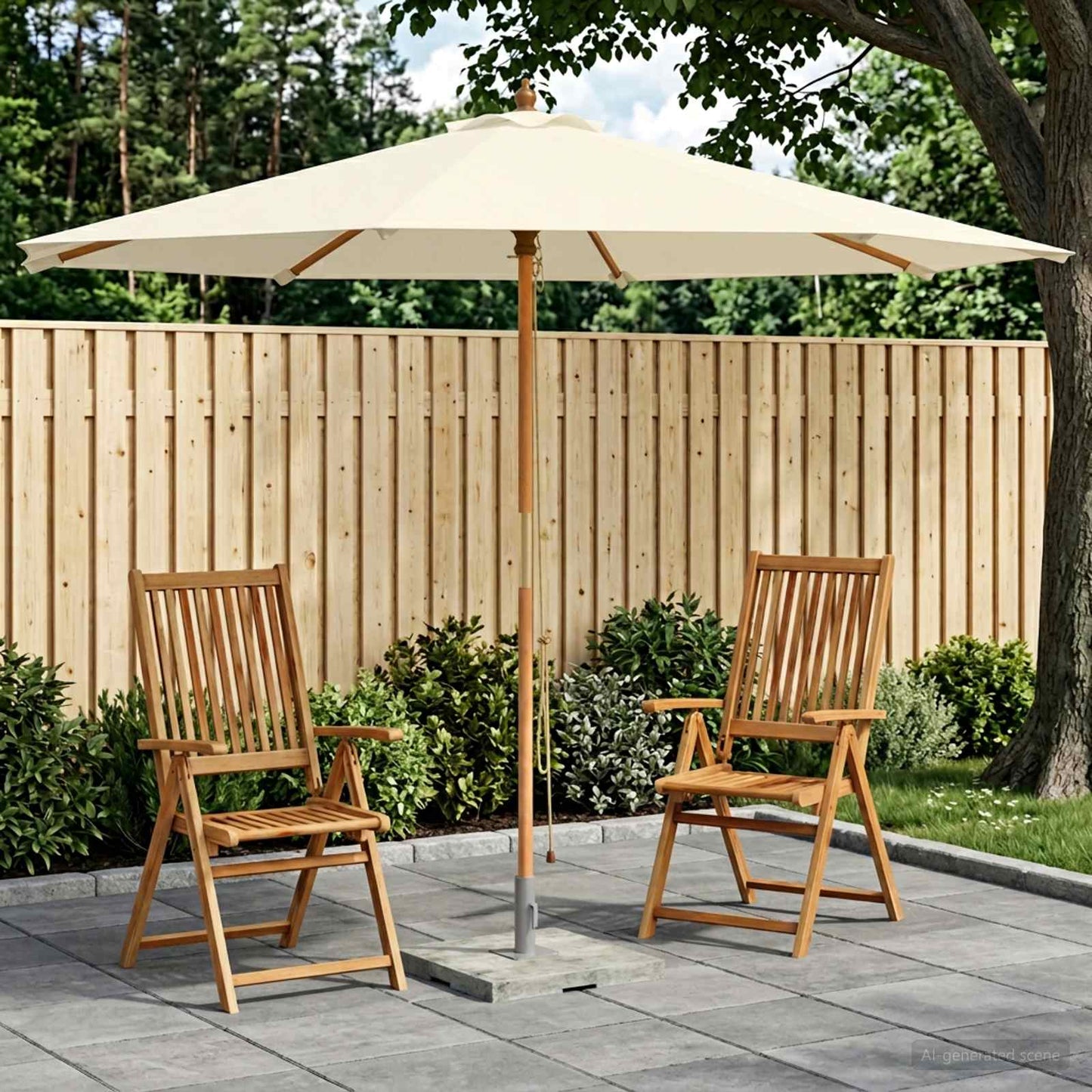 Hageparasol Ø 300 x 248 cm Solid Eucalyptus Tre Kremhvit