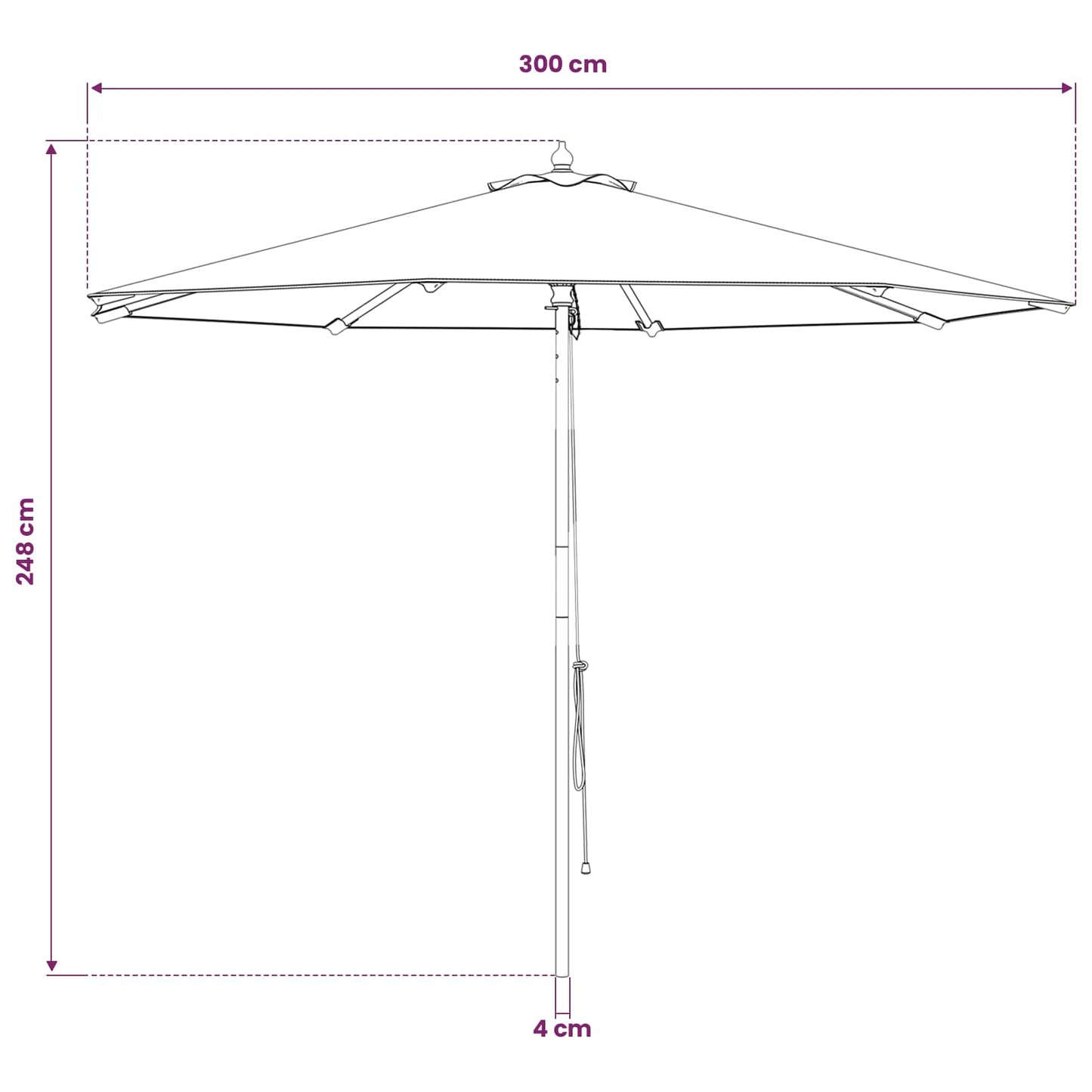 Hageparasol Ø 300 x 248 cm Solid Eucalyptus Tre Kremhvit