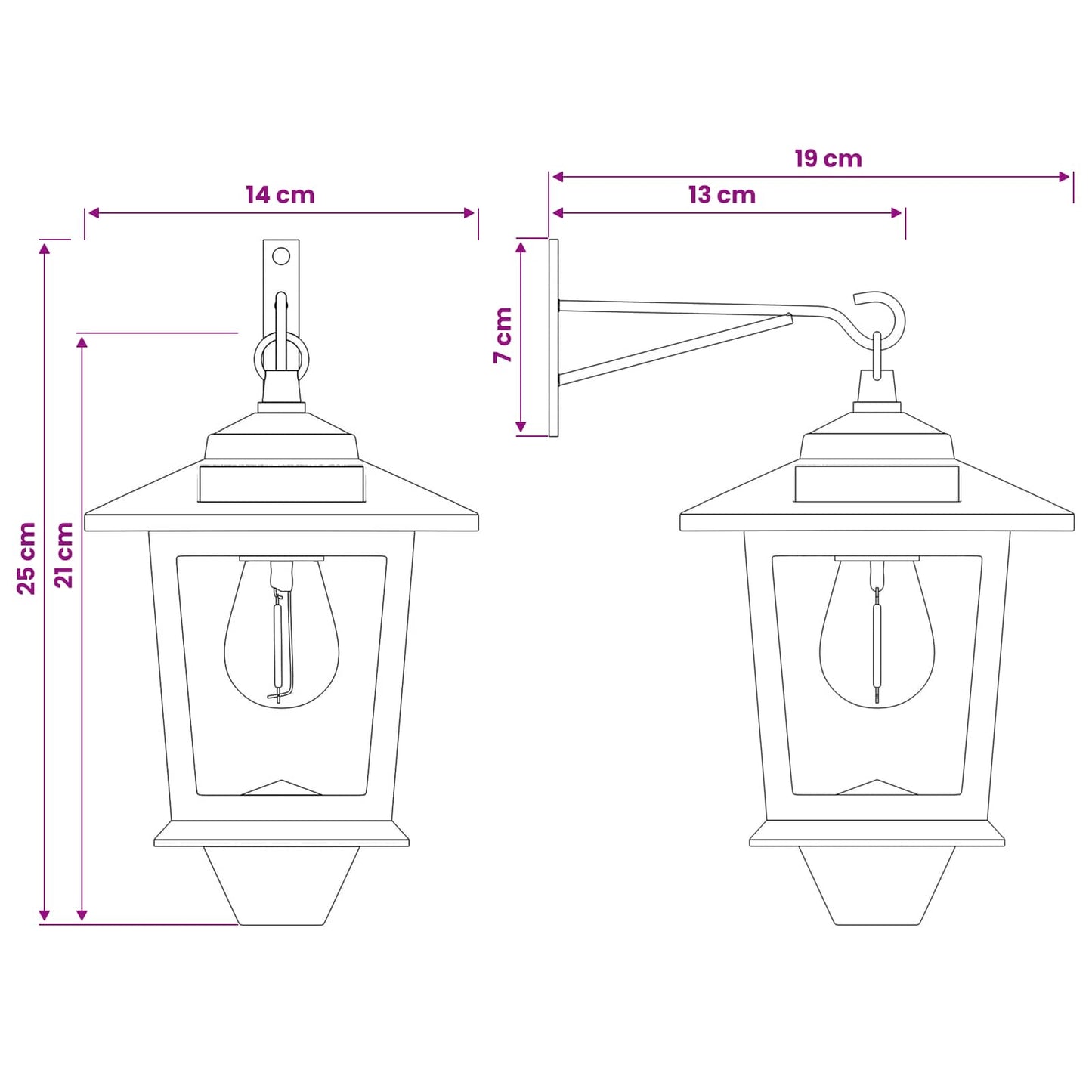 Veggmontert Lampe with LED Bulb 2 stk. Svart 19 x 14 x 25 cm