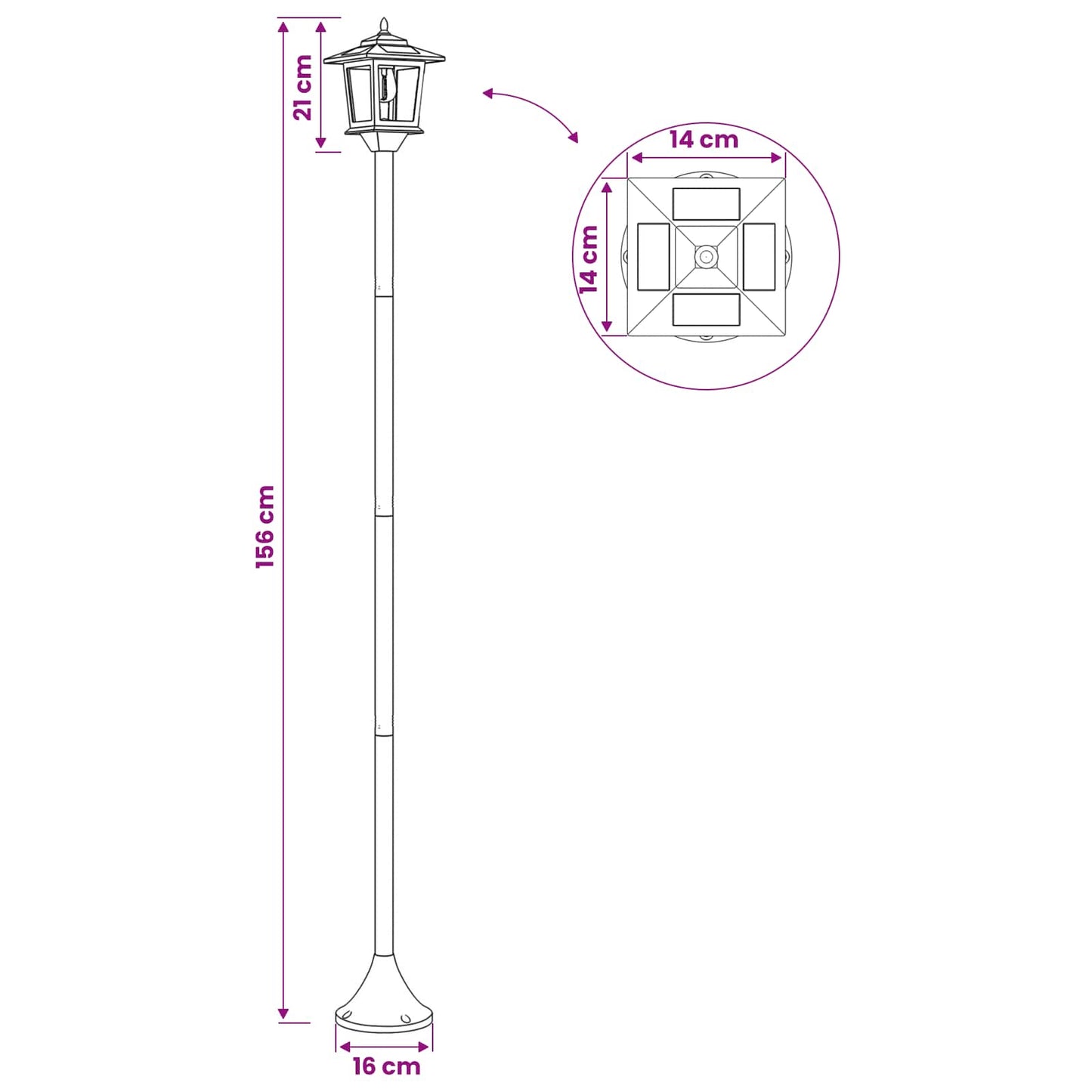 Lampestolpesett with LED Bulb 2 stk. Svart 16 x 16 x 156 cm