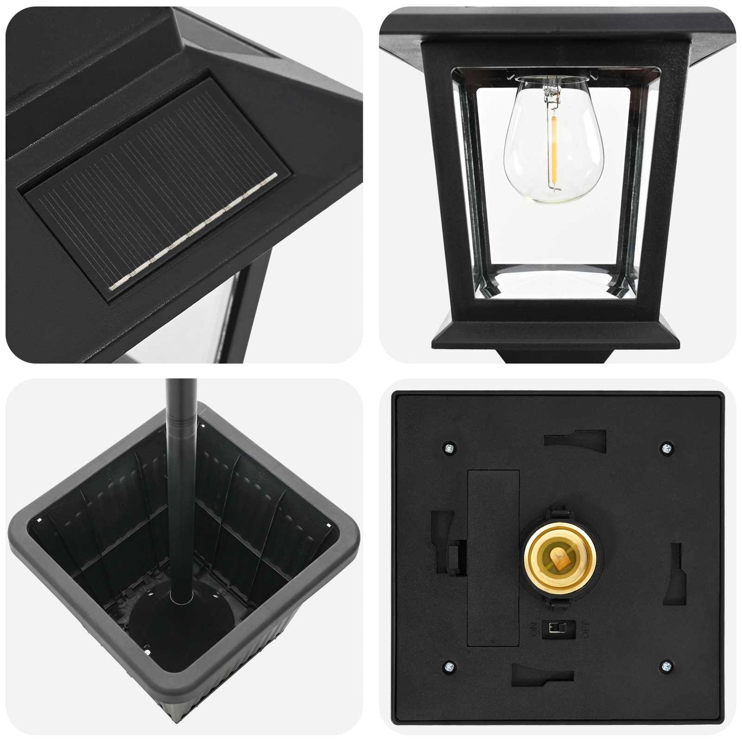 Solcellelampe med plantekasse Svart 32 x 32 x 158 cm