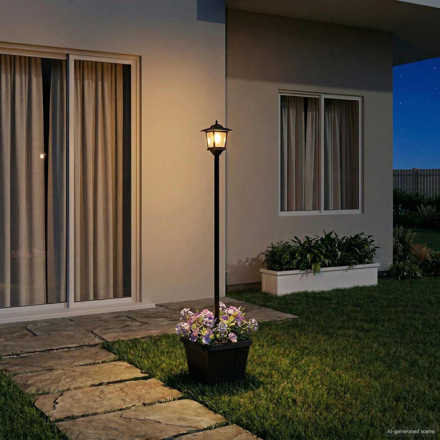 Solcellelampe med plantekasse Svart 32 x 32 x 158 cm