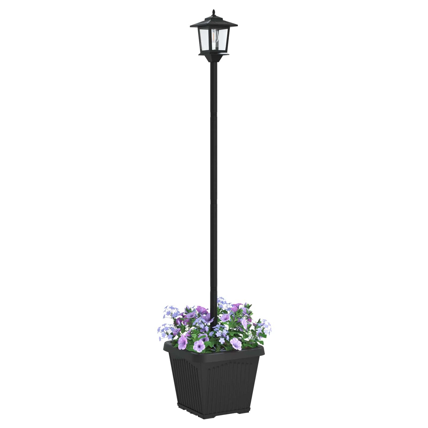 Solcellelampe med plantekasse Svart 32 x 32 x 158 cm