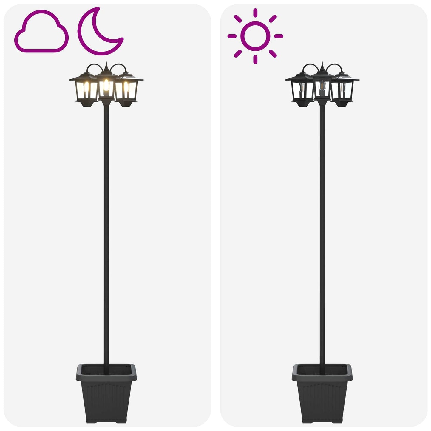 3-hodet lampepost med plantekasse Svart 32 x 32 x 188 cm