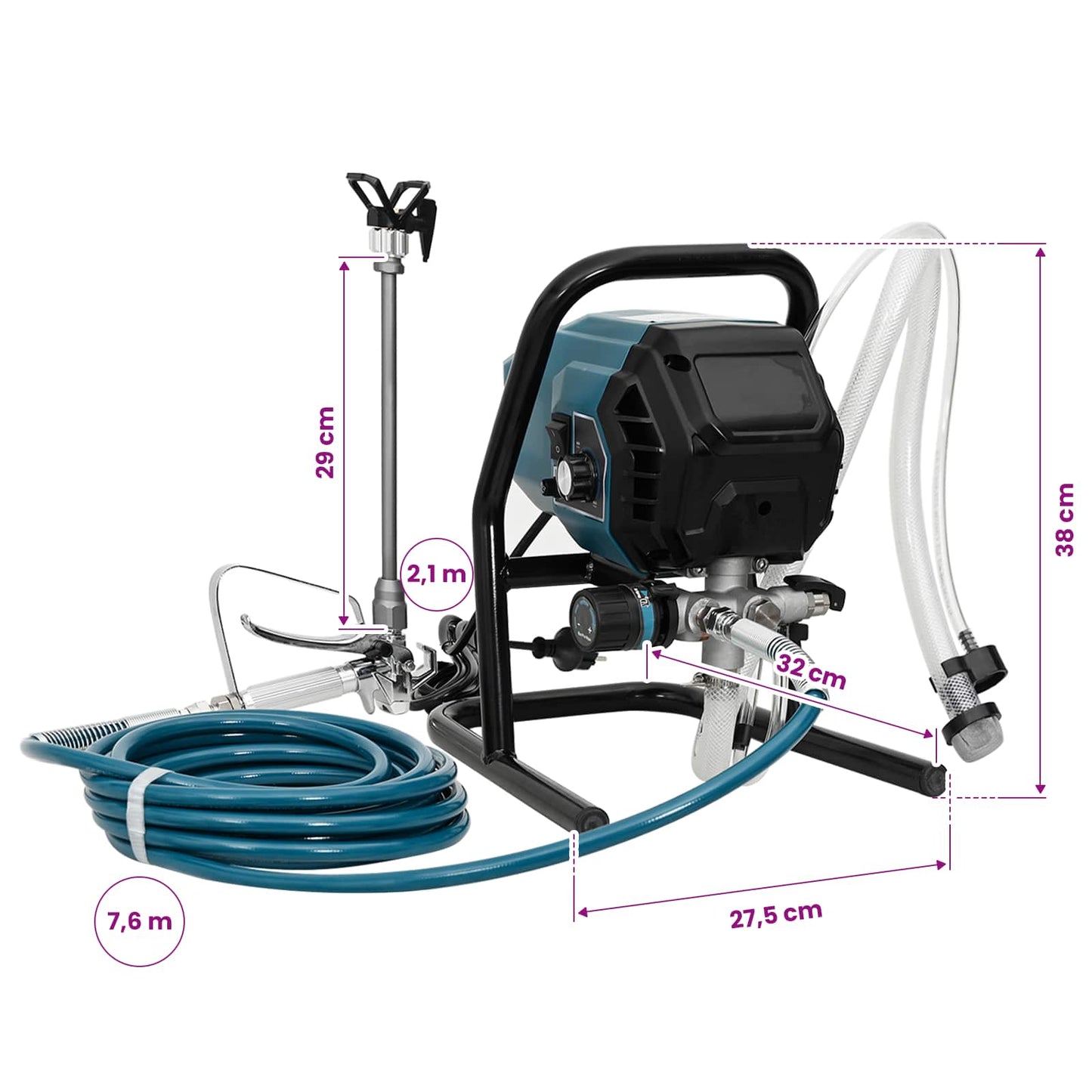 Uten-luft malingsprøyte 7,6 m Slange 220V 1,5 L/min 200 Bar
