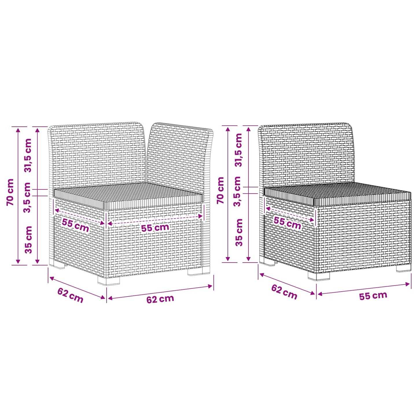 7-seters hage sofa i rattan-look PP Lysegrå