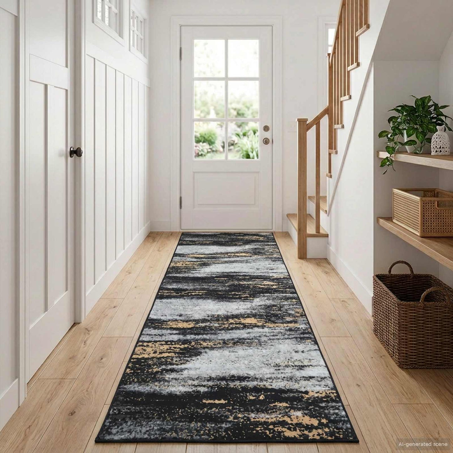 Teppe Runner LESAKA Svart og Gull 100 x 400 cm Diamant fløyel