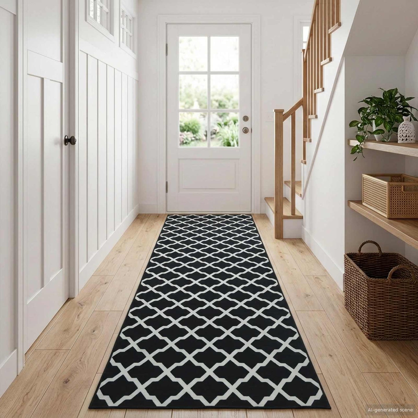 Teppe Runner LESAKA Svart og hvit 80 x 300 cm Diamant fløyel