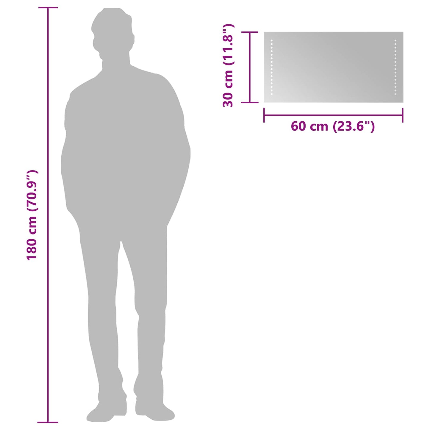 LED Badevindu Gjennomsiktig 60 x 30 cm herdet glass Rektangulær
