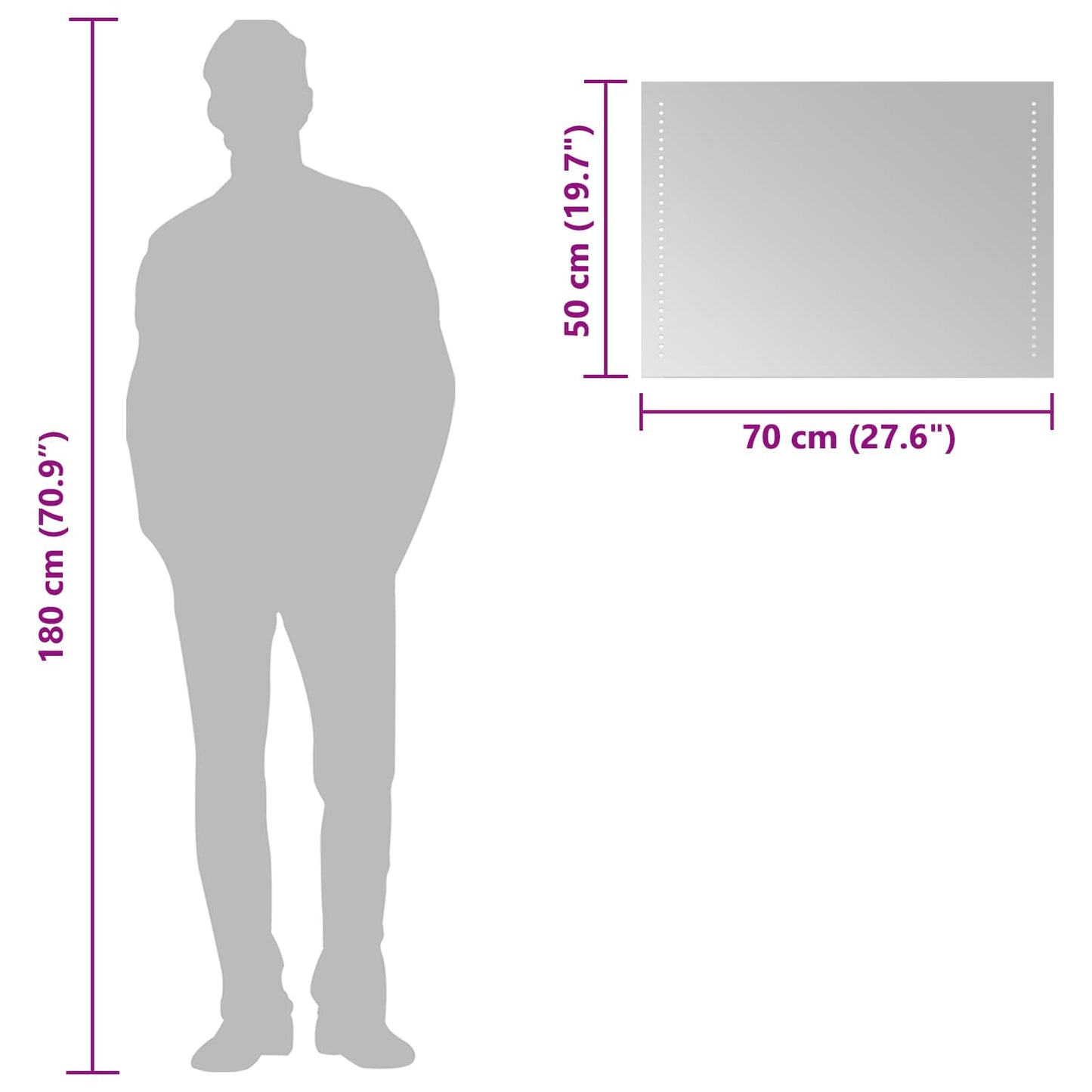 LED Badevindu Gjennomsiktig 70 x 50 cm herdet glass Rektangulær