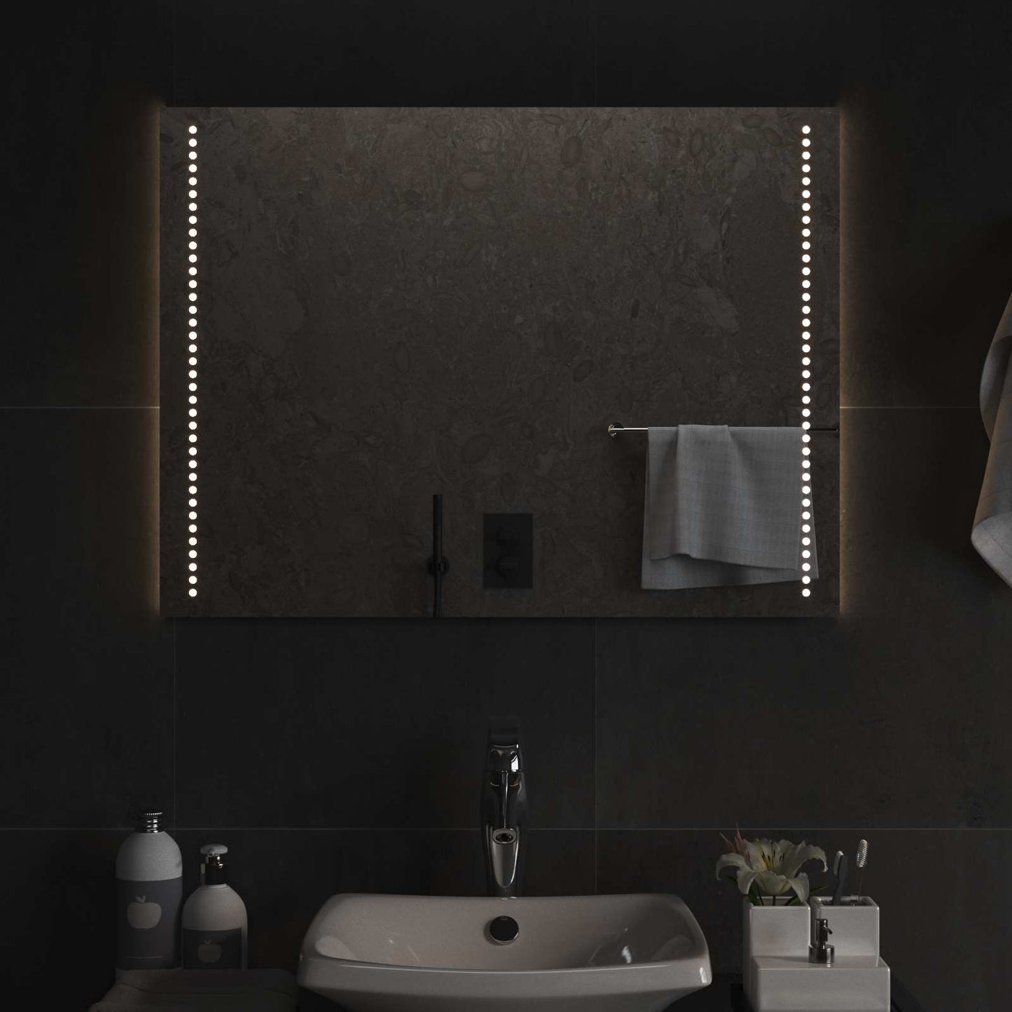 LED Badevindu Gjennomsiktig 80 x 60 cm herdet glass Rektangulær