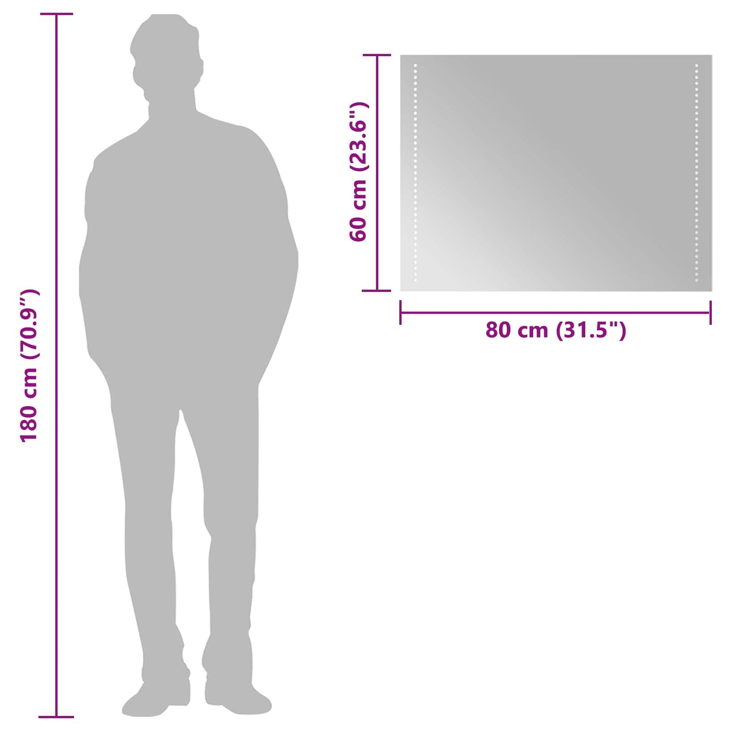 LED Badevindu Gjennomsiktig 80 x 60 cm herdet glass Rektangulær