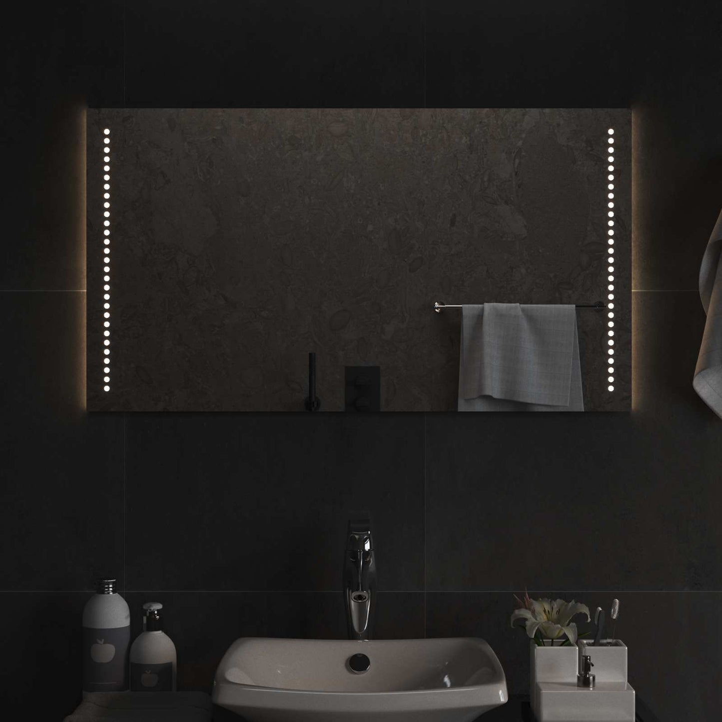 LED Badevindu Gjennomsiktig 90 x 50 cm herdet glass Rektangulær