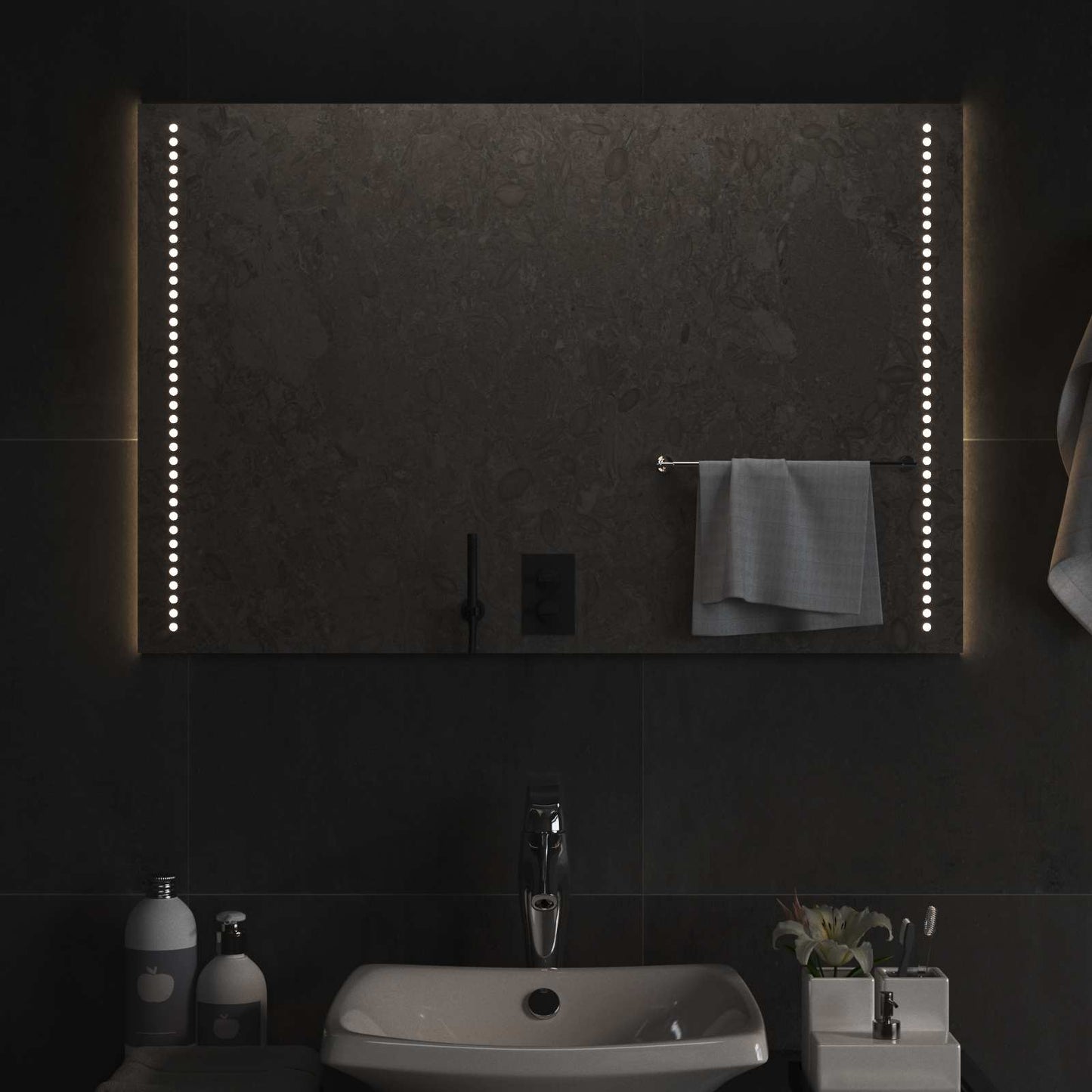 LED Badevindu Gjennomsiktig 90 x 60 cm herdet glass Rektangulær