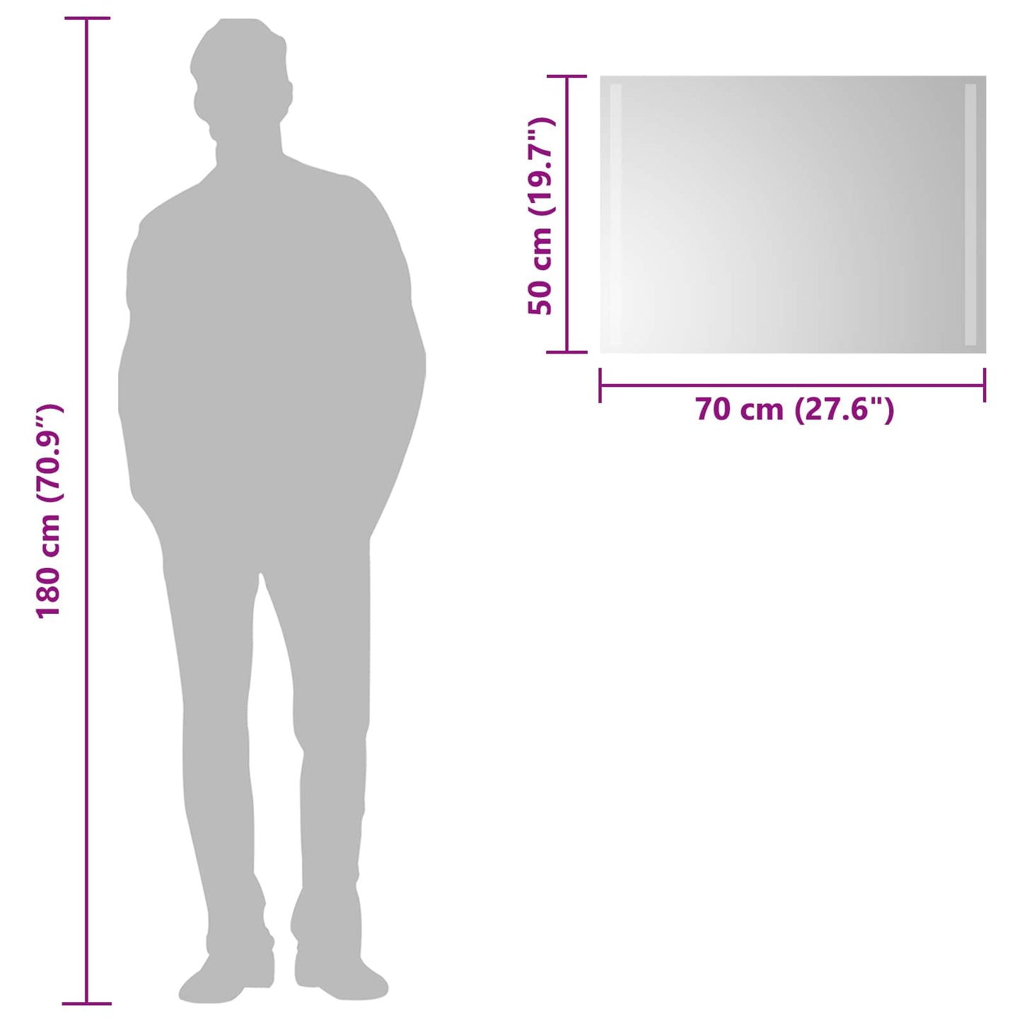 LED Badevindu med speil Gjennomsiktig 70 x 50 cm herdet glass