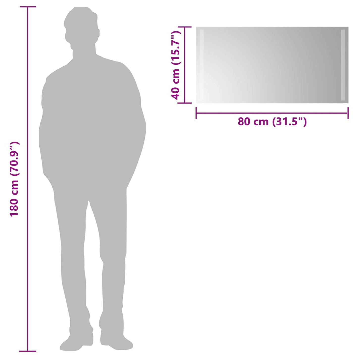 LED Badevindu med speil Gjennomsiktig 80 x 40 cm herdet glass
