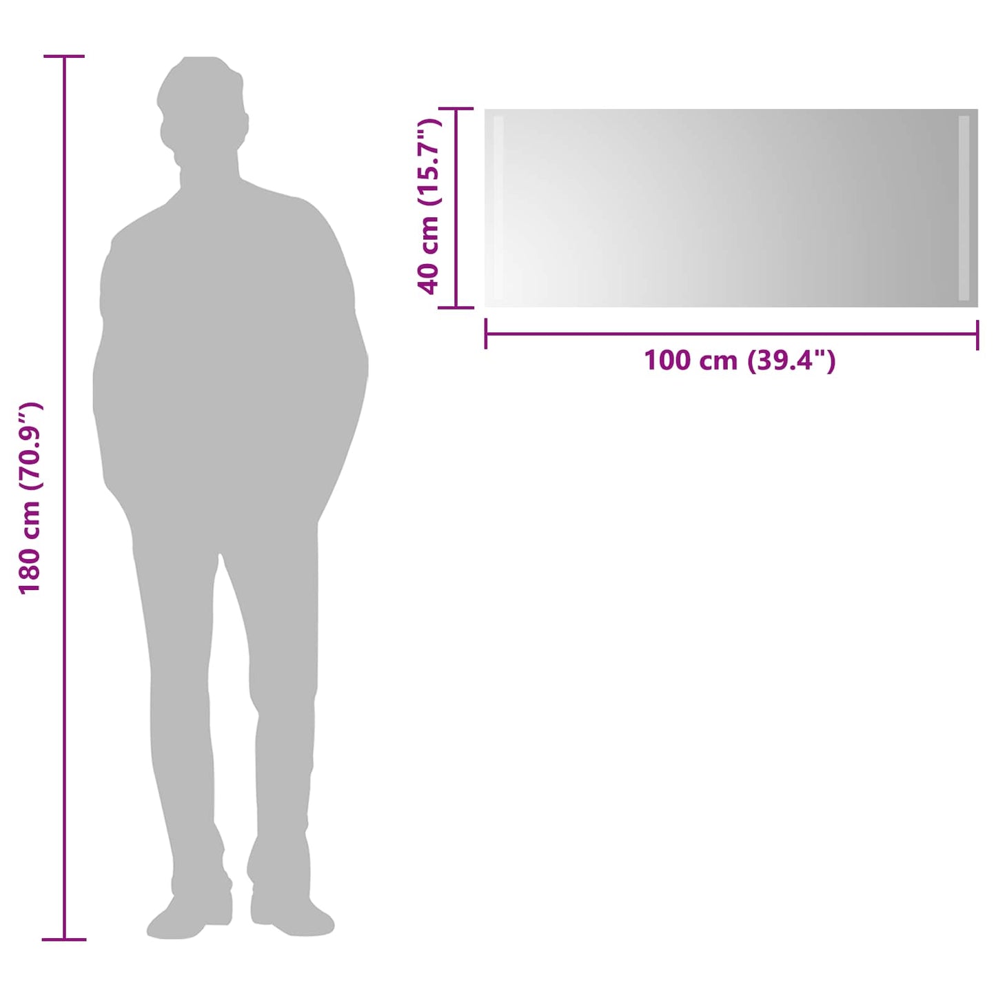 LED Badevindu med speil Gjennomsiktig 100 x 40 cm herdet glass