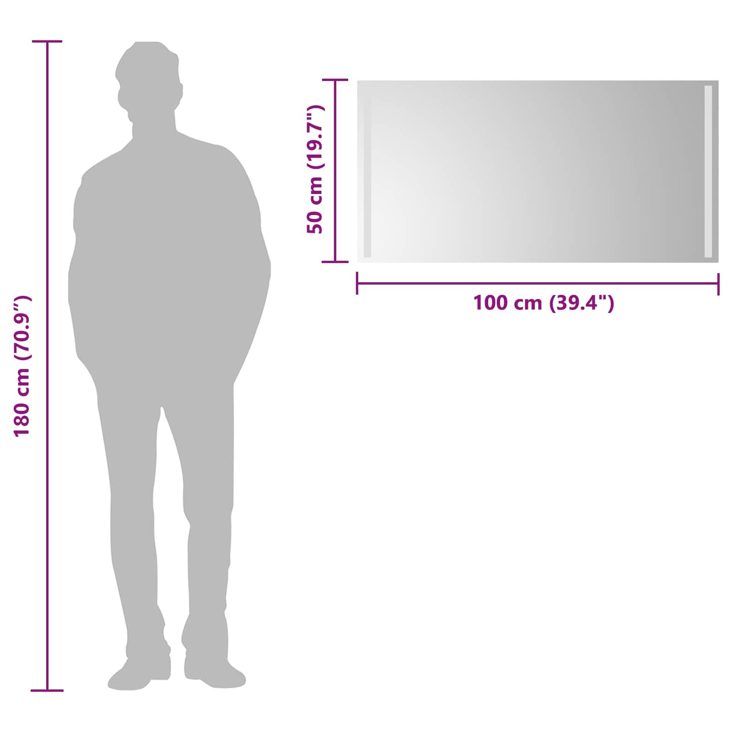 LED Badevindu med speil Gjennomsiktig 100 x 50 cm herdet glass