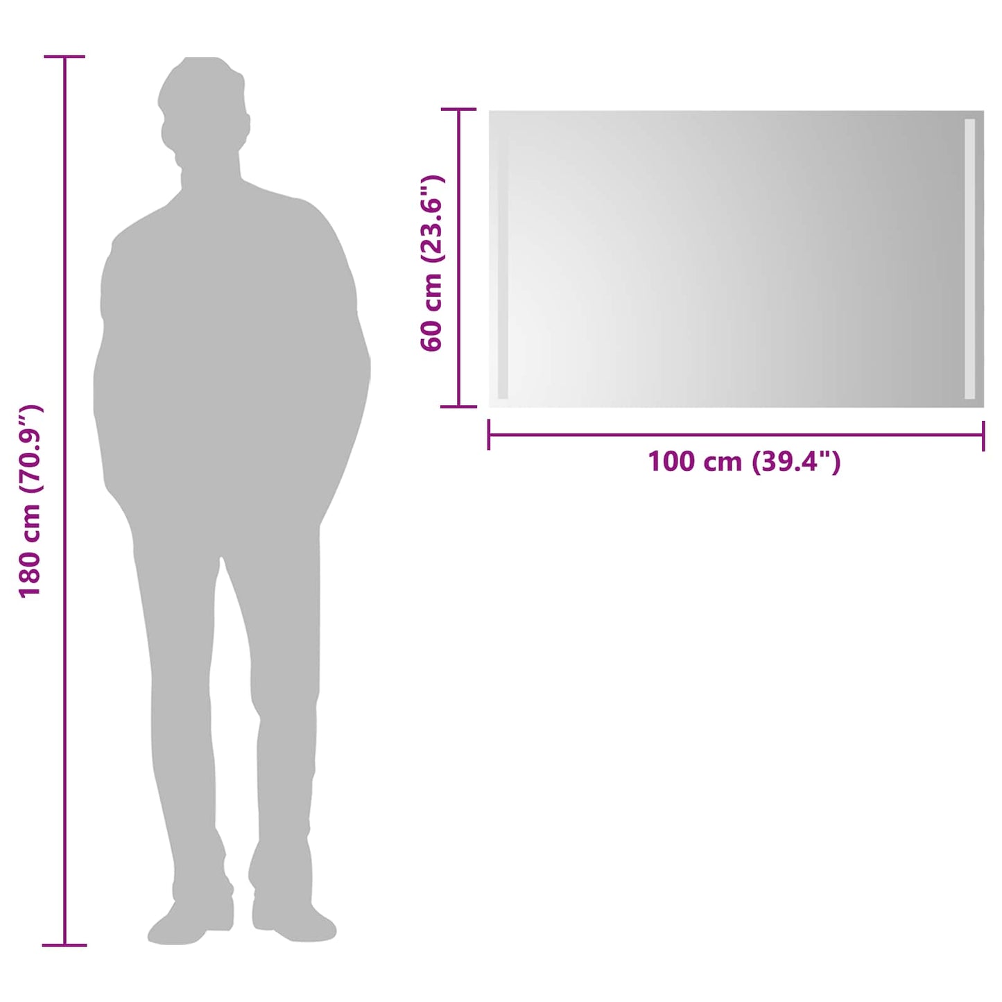LED Badevindu med speil Gjennomsiktig 100 x 60 cm herdet glass