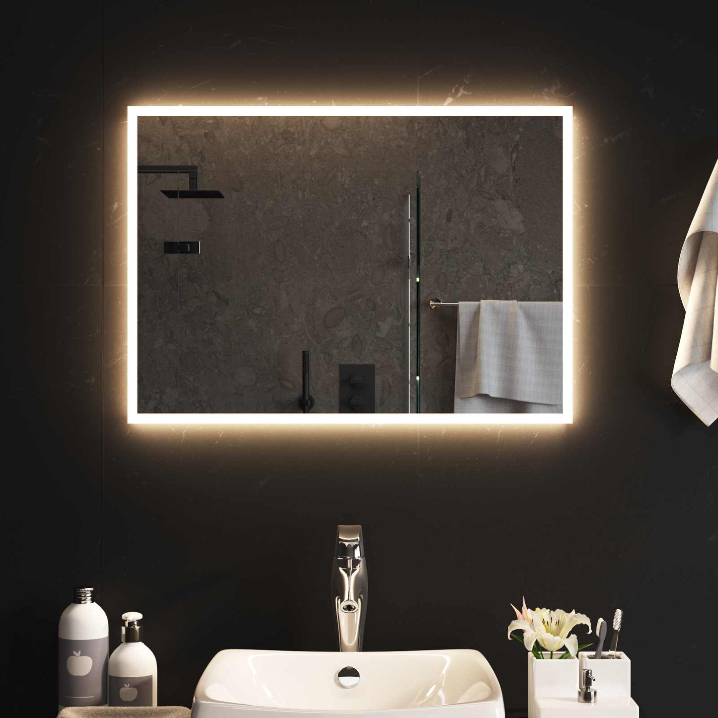 LED Badevindu med speil Gjennomsiktig 70 x 50 cm herdet glass