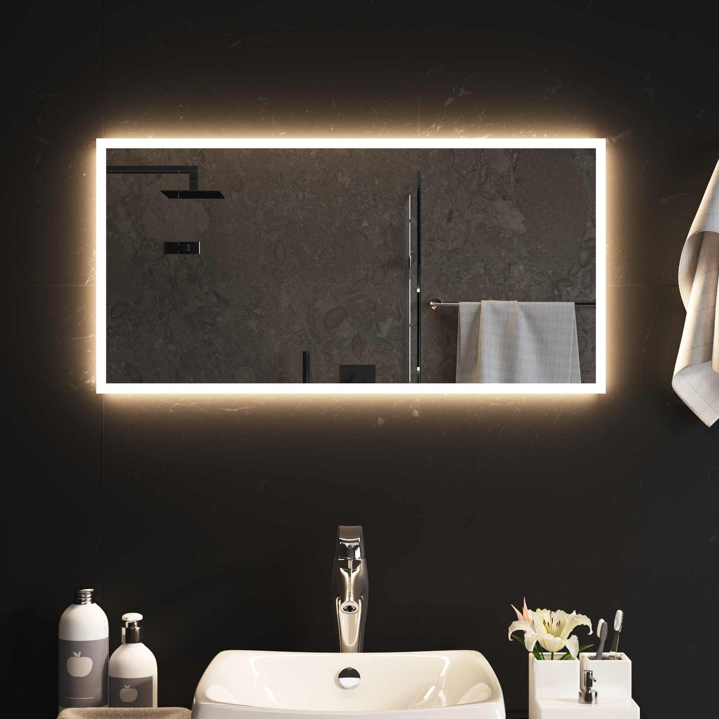 LED Badevindu med speil Gjennomsiktig 80 x 40 cm herdet glass