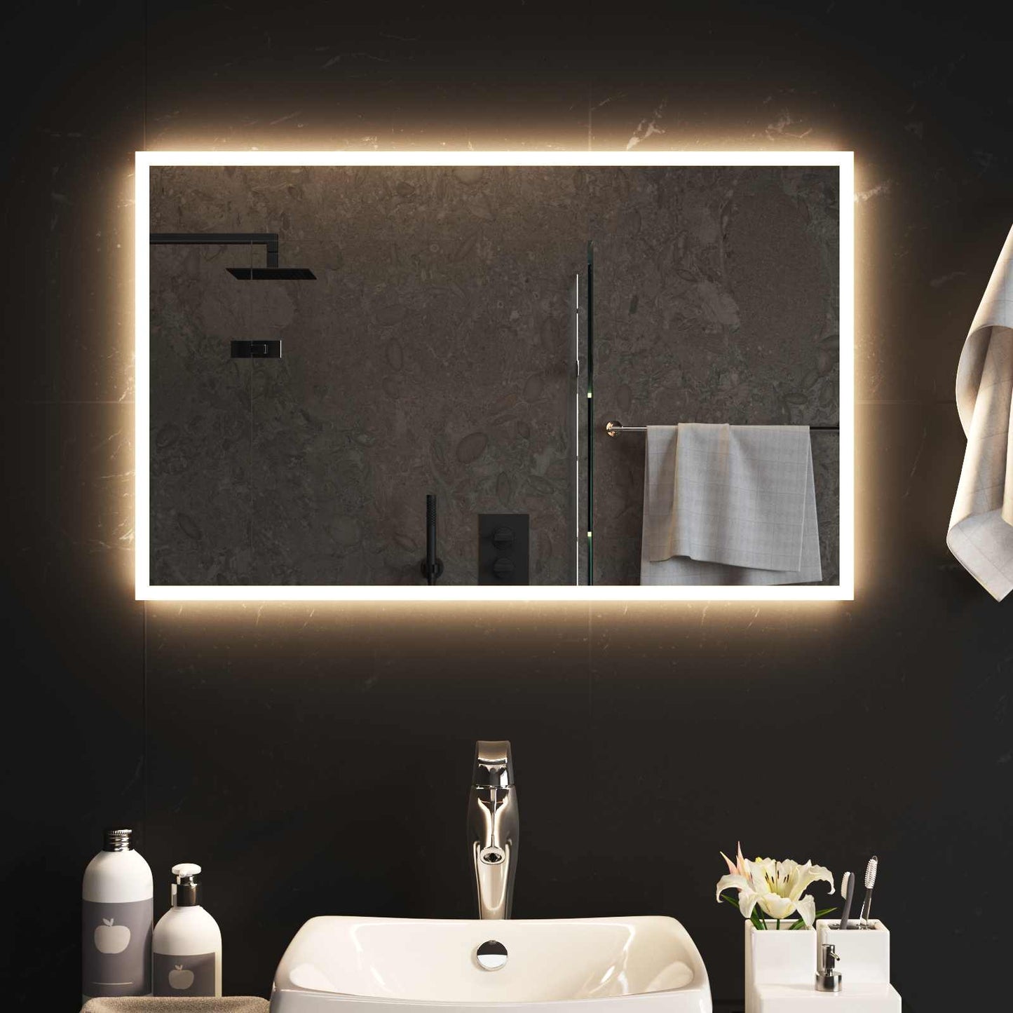 LED Badevindu med speil Gjennomsiktig 80 x 50 cm herdet glass