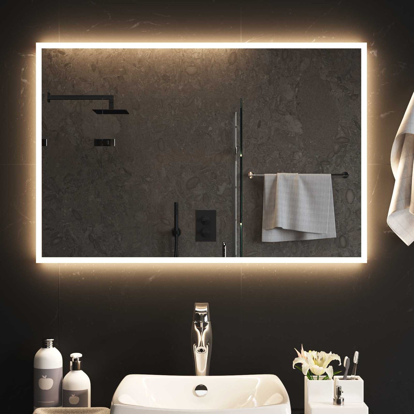 LED Badevindu med speil Gjennomsiktig 90 x 60 cm herdet glass