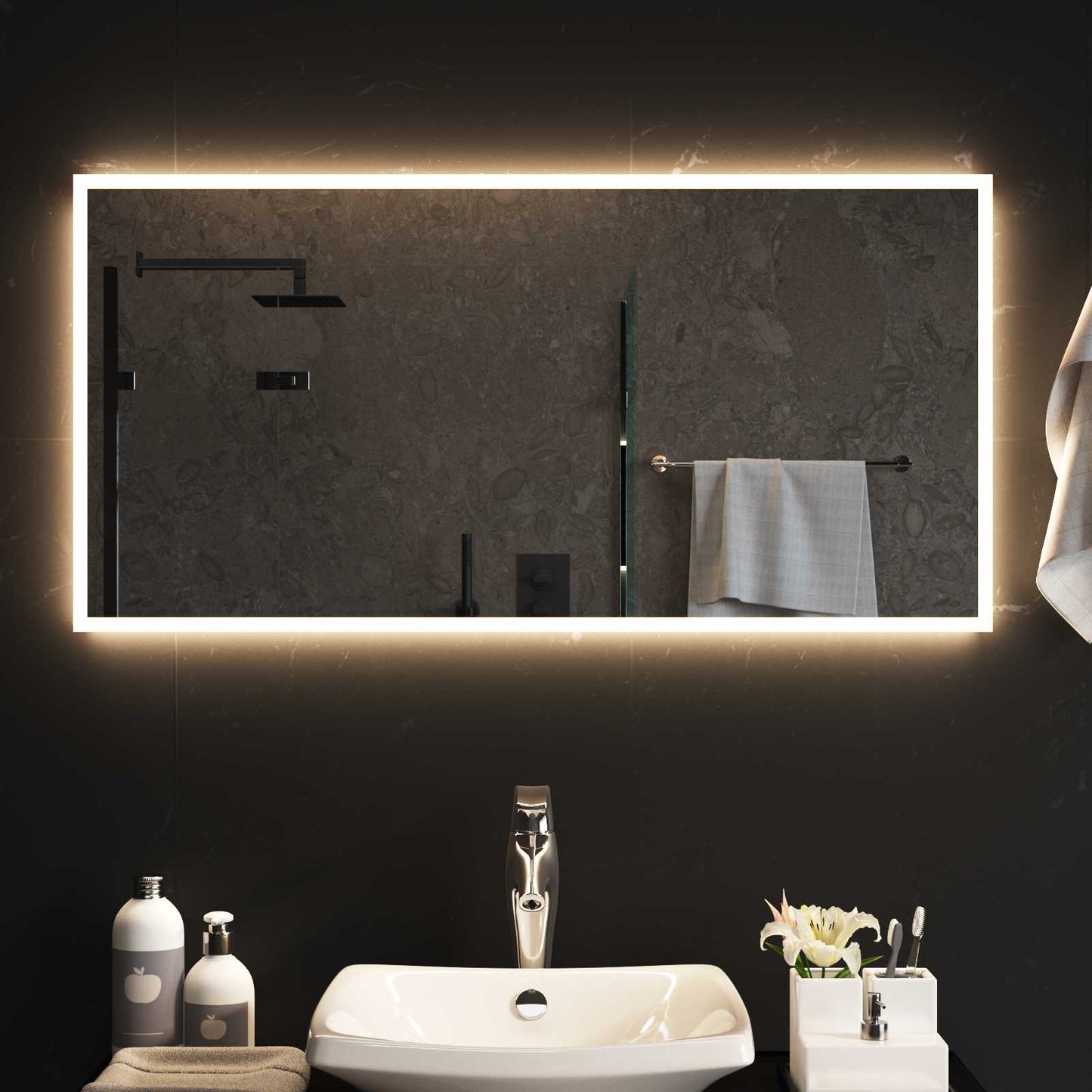 LED Badevindu med speil Gjennomsiktig 100 x 50 cm herdet glass