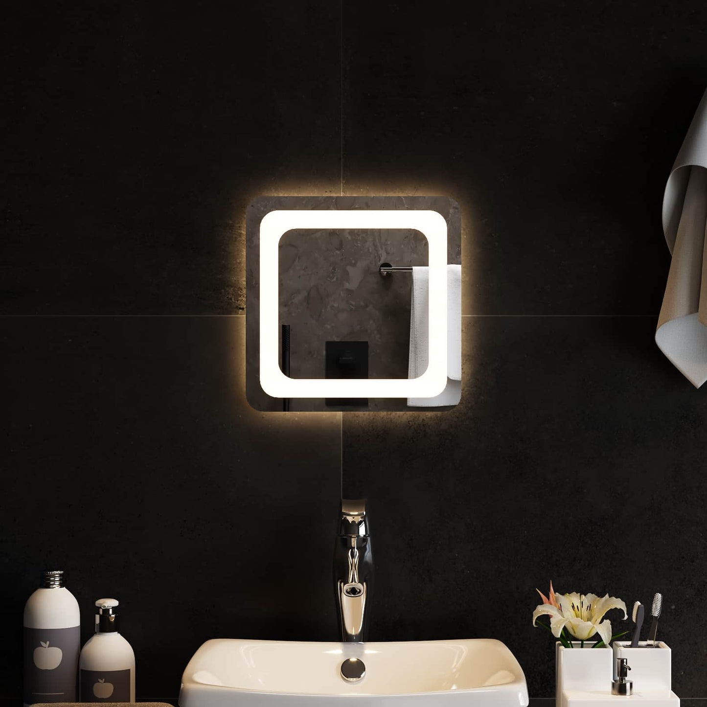 LED Badevindu med speil Gjennomsiktig 30 x 30 cm herdet glass