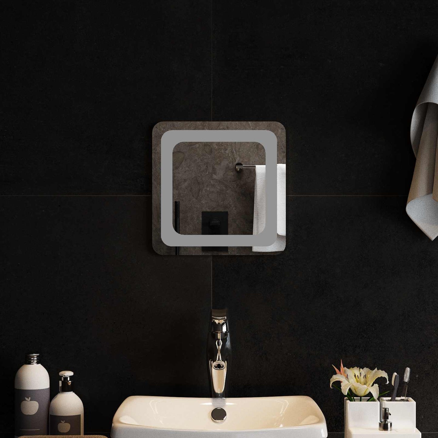 LED Badevindu med speil Gjennomsiktig 30 x 30 cm herdet glass