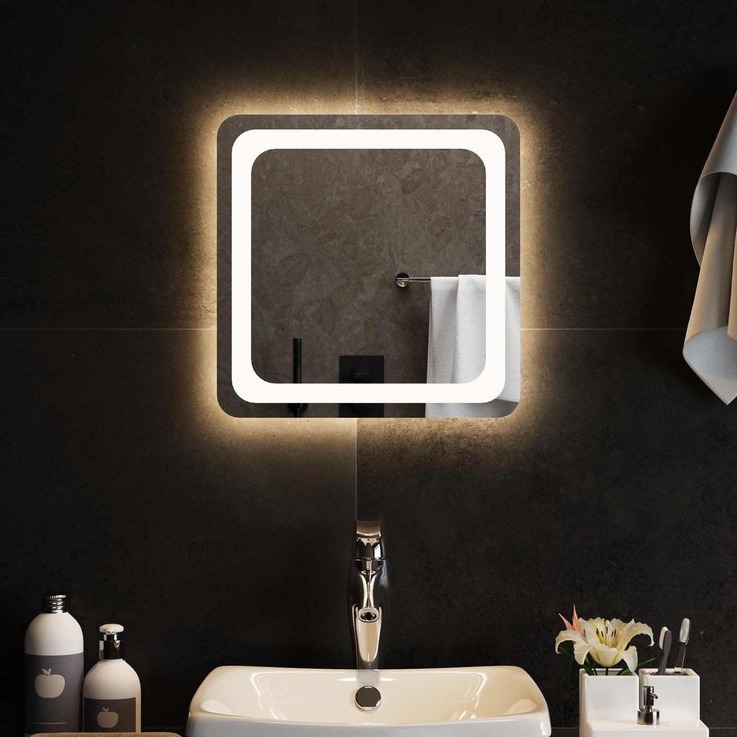 LED Badevindu med speil Gjennomsiktig 40 x 40 cm herdet glass