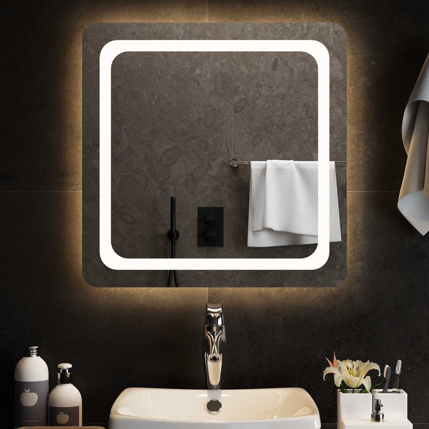 LED Badevindu med speil Gjennomsiktig 60 x 60 cm herdet glass