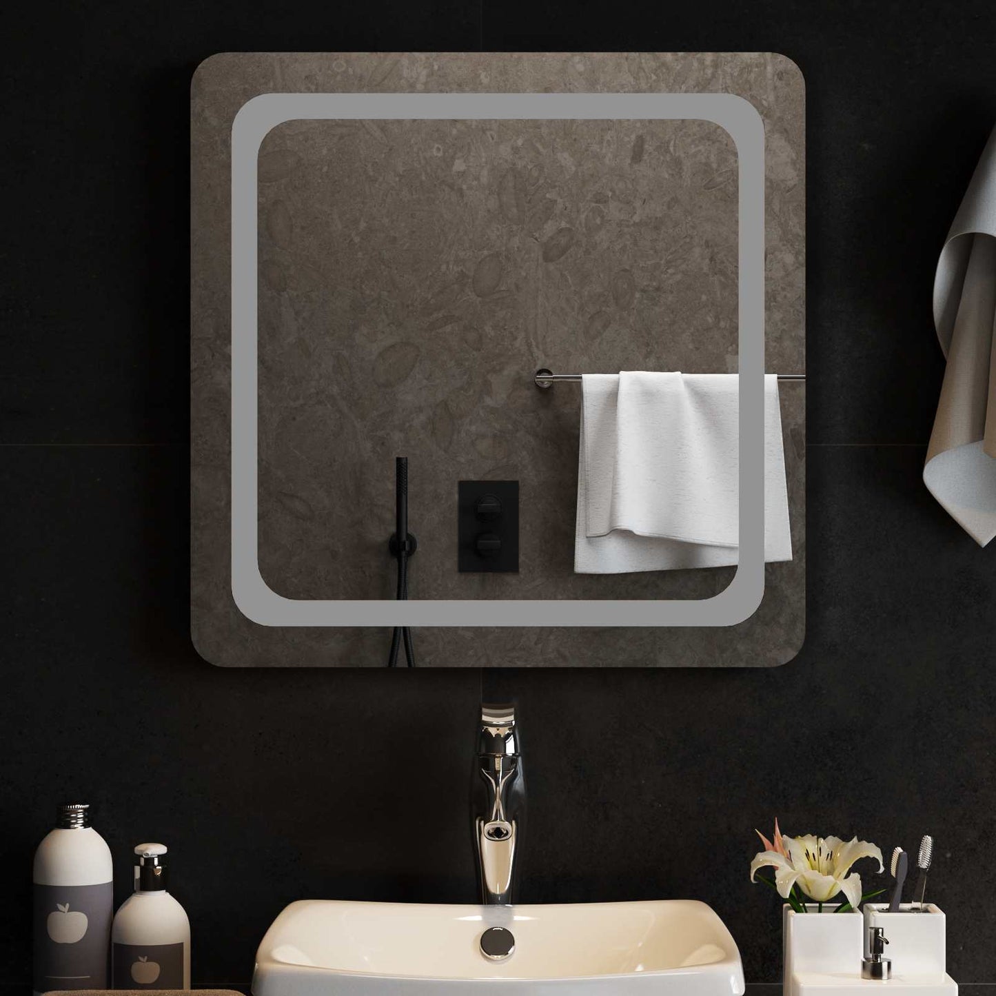 LED Badevindu med speil Gjennomsiktig 60 x 60 cm herdet glass