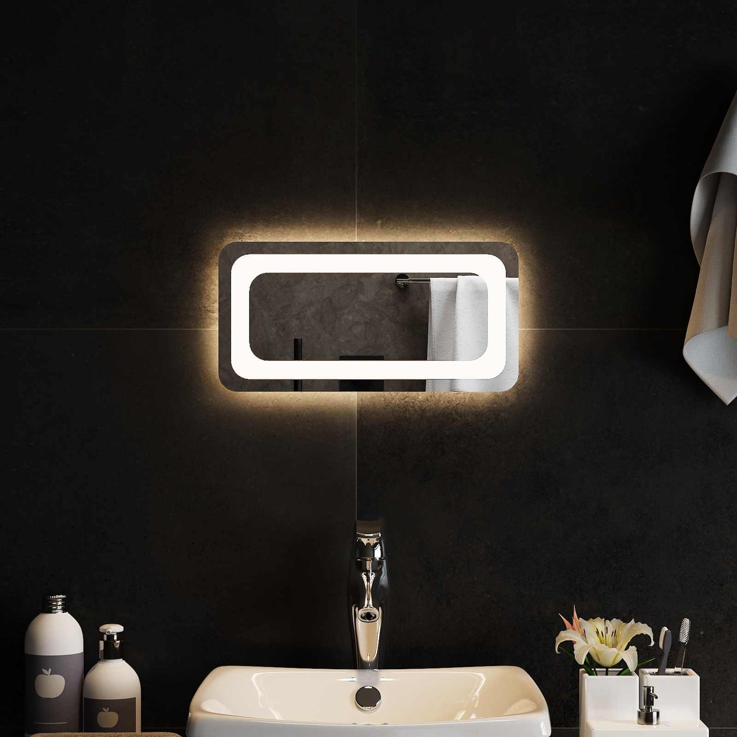 LED Badevindu med speil Gjennomsiktig 40 x 20 cm herdet glass