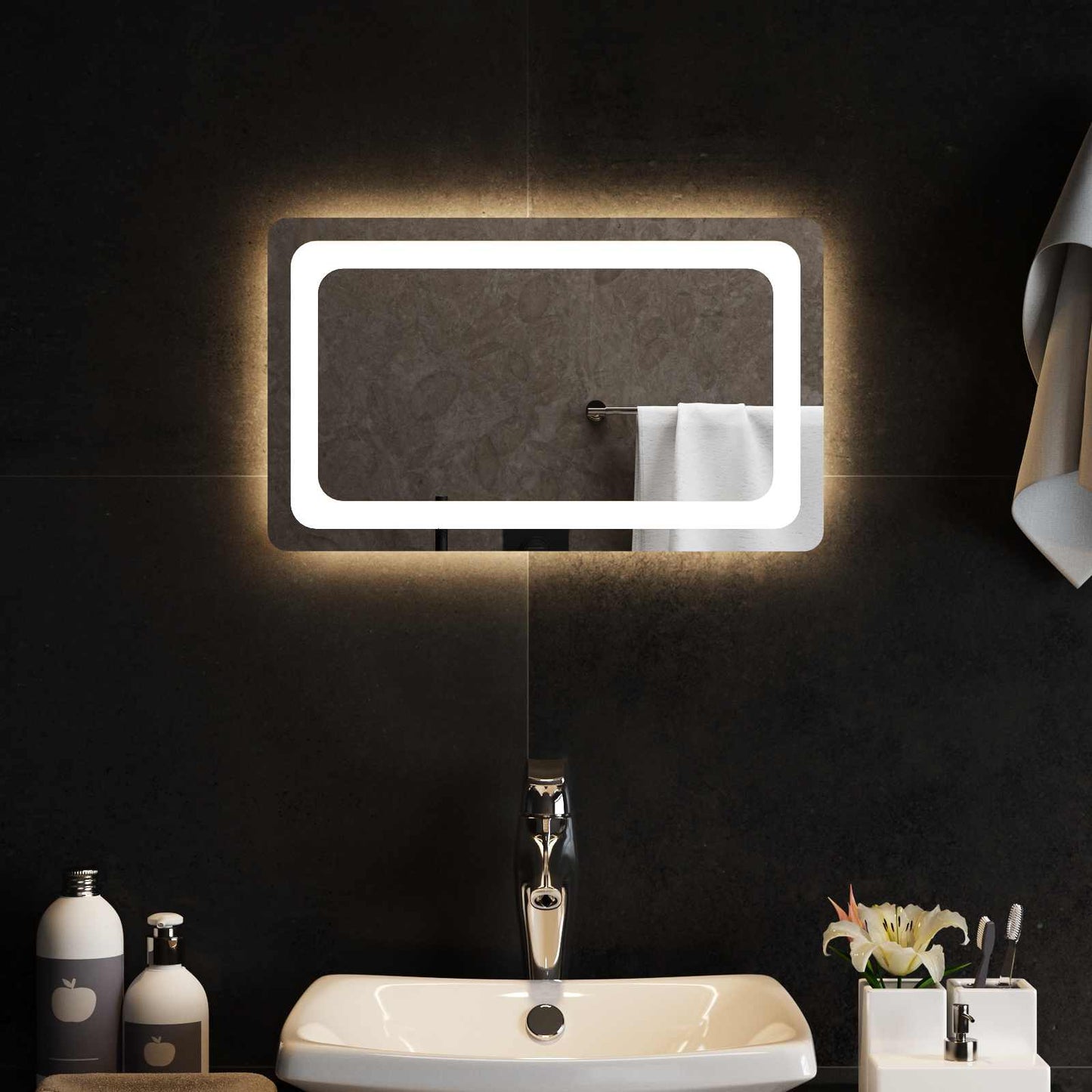 LED Badevindu med speil Gjennomsiktig 50 x 30 cm herdet glass