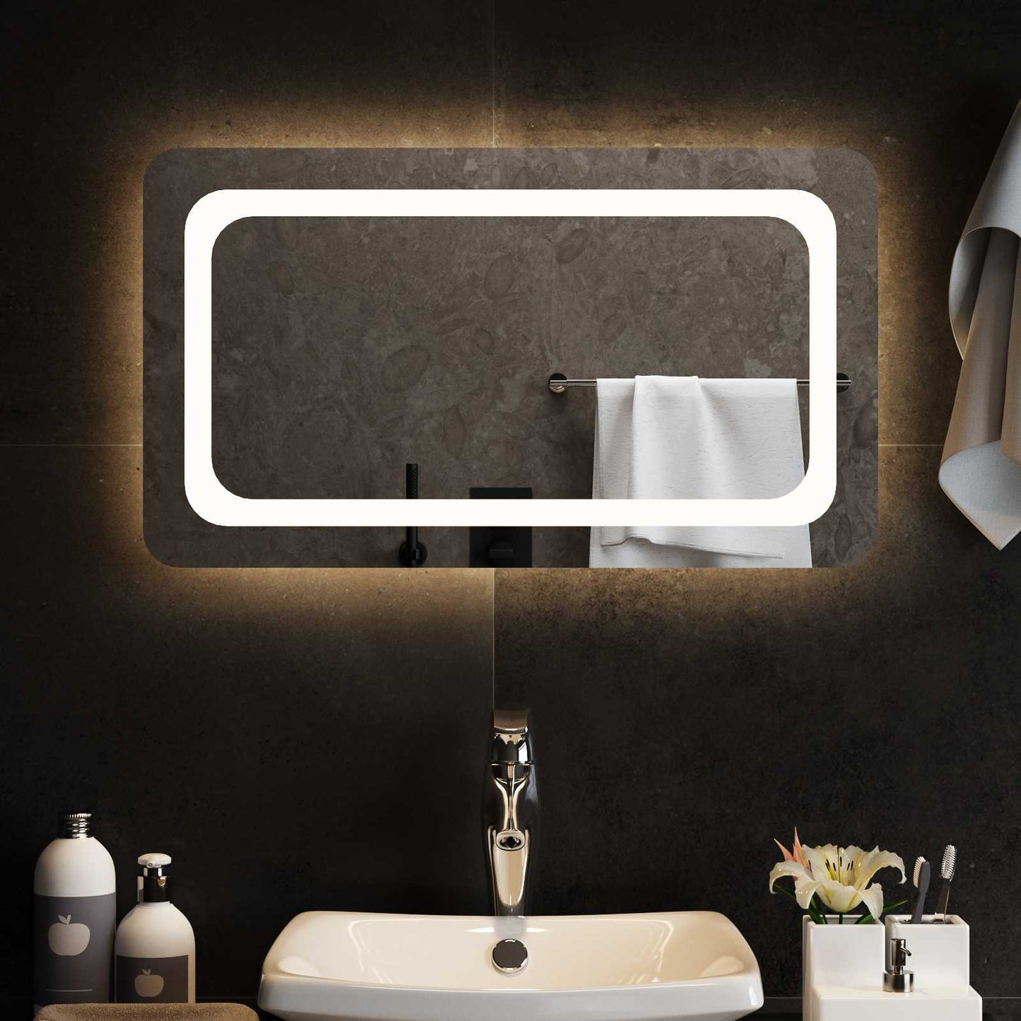 LED Badevindu med speil Gjennomsiktig 70 x 40 cm herdet glass